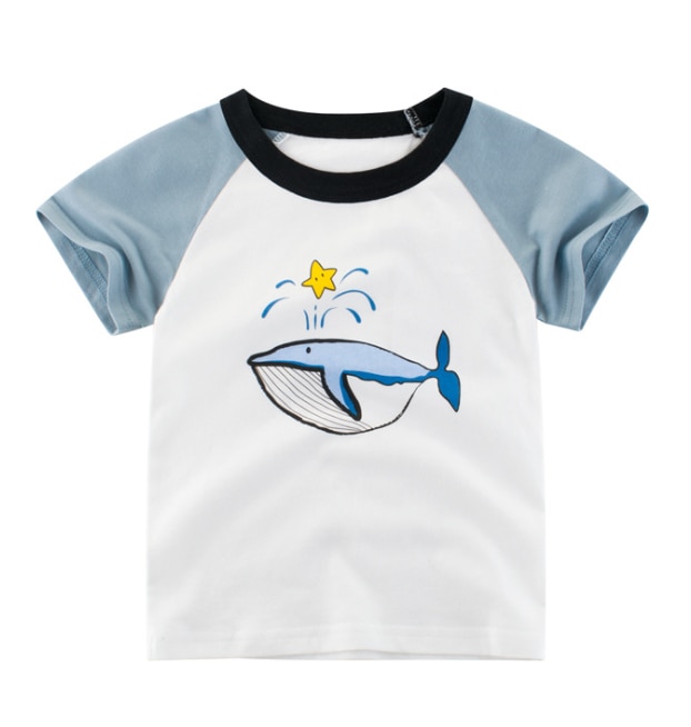 Summer Breathable Little Boys T-shirt Cartoon Whale Star Printing Short Sleeve Round Collar Top Children Casual Clothes