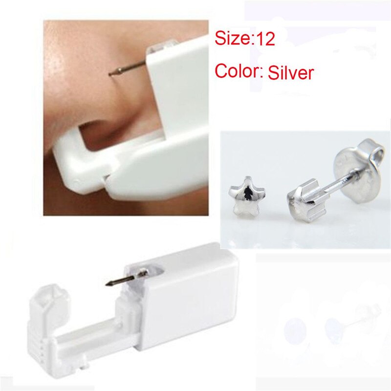 OPPOHERE Wegwerp Geen Pijn Veilig Steriele Oor Stud Piercing Gun Kit Neus Stud Piercing Tool Kit Bouwen In Staal Stud oorbel Ster: Silver 01