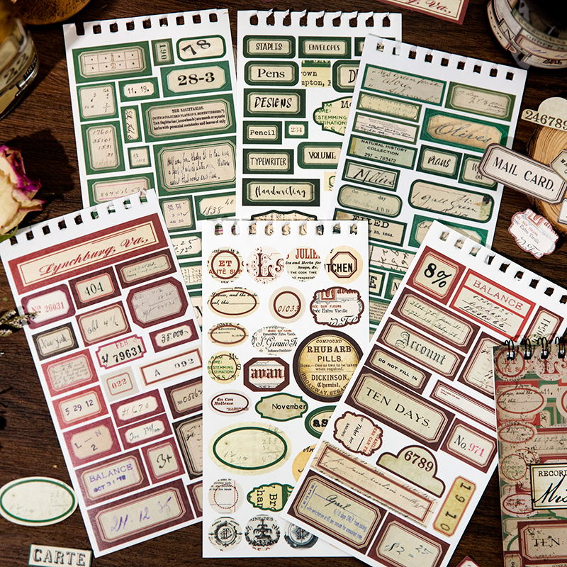 Yoofun 12pcs Vintage Stickers Washi Paper Sticker for Scrapbooking Stationery Planner Journal Diary Album Decal DIY Labels