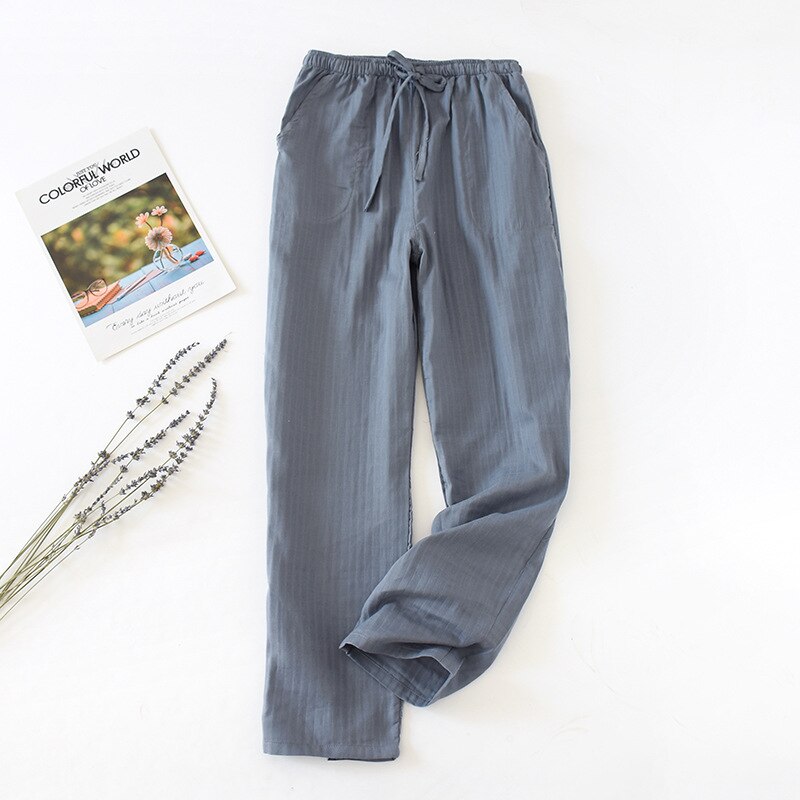 Pijamas japoneses para hombres y mujeres, pantalones de Casa de algodón lavado de gasa doble, pantalones sueltos y cómodos, informales, wt49,: Women Blue / M