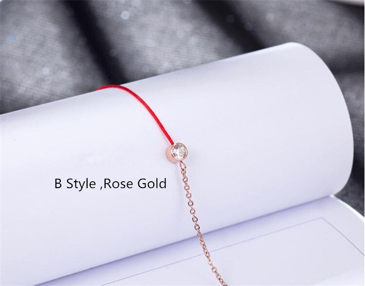 YUN RUO Gold Silber Farbe Zirkon Kristall Rote Linie Armband Charms 316 L Edelstahl Schmuck Frau Kette Verhindern verblassen: B rose gold