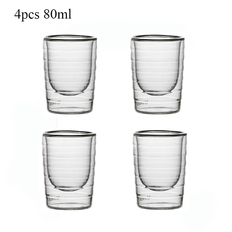 Taza de café transparente de doble capa resistente al calor, Juego de vasos creativos para agua, leche y vino, 85 y 150ml: 4pcs 80ml