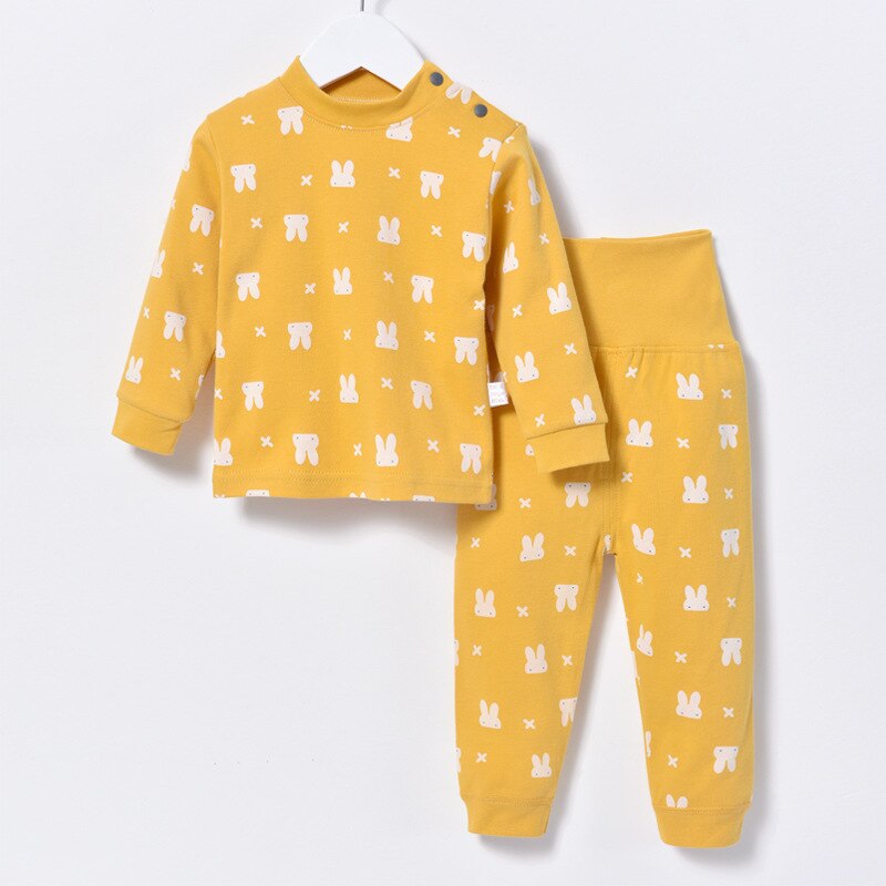 Biniduckling katoenen kinderpyjamaset voor jongens en meisjes, cartoon dierenprint kindernachtkleding met lange mouwen, warme winternachtkleding: C / 3t