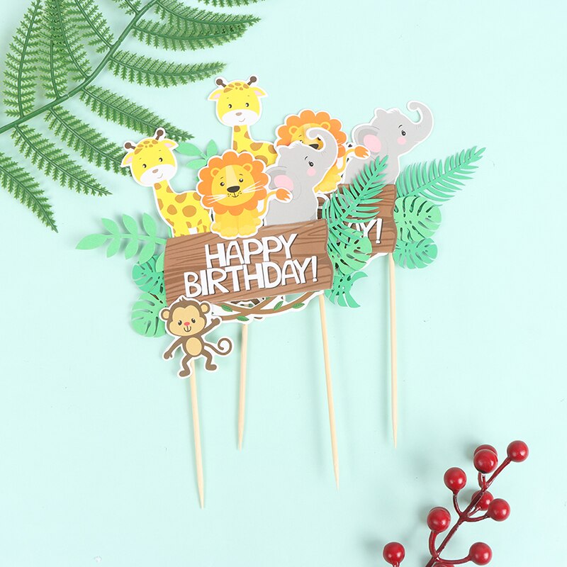 Décor de gâteau Safari Jungle, décor de fête d&#39;anniversaire, joyeux anniversaire, Lion, girafe, singe, 2022, 1 pièce
