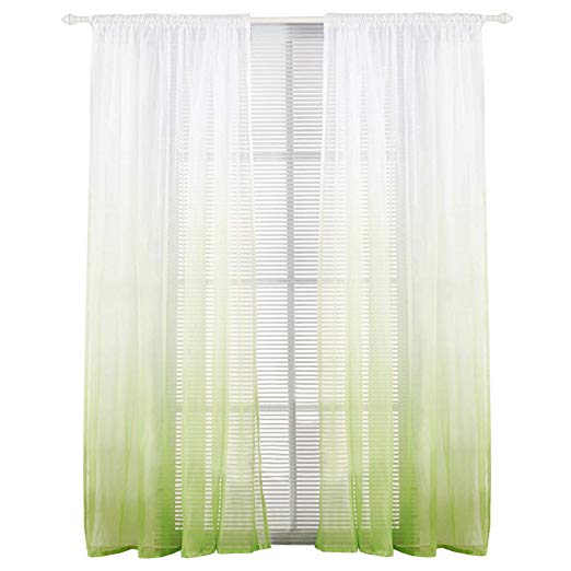 Cortina para ventana y puerta de 2 estilos, cortina transparente para ventana y puerta, con cenefas, para sala de estar, decoración del hogar, cenefas de gasa transparentes: Verde