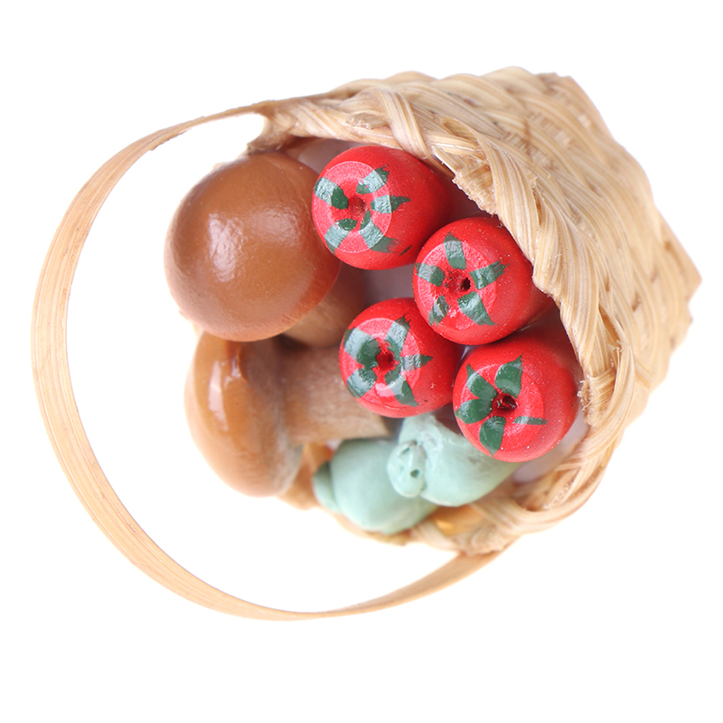 Eetkamer Fruit Groenten Bamboe Mand Voedsel Poppen Miniatuur Voedsel Speelgoed Kok Huis Miniatuur Accessoires