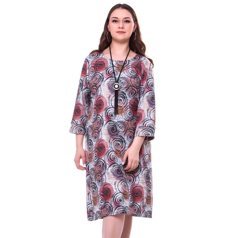 P &amp; N letnie sukienki damskie duże Plus rozmiar luźne O szyi długie kolano długość rękaw 3/4 Casual tureckie wzory sukienka F6869