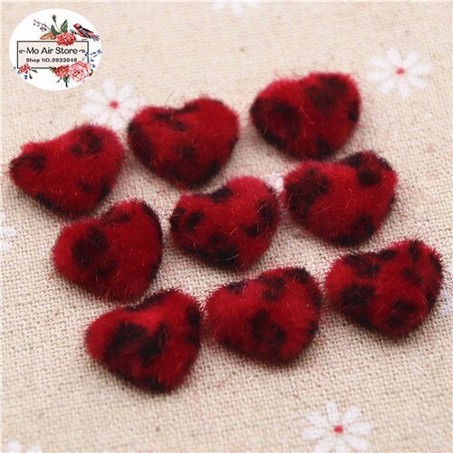 50 st 16mm leopardmönstrat hårigt tyg täckta hjärtknappar hem trädgård hantverk cabochon scrapbooking hår rosett centrum: Röd 50 st