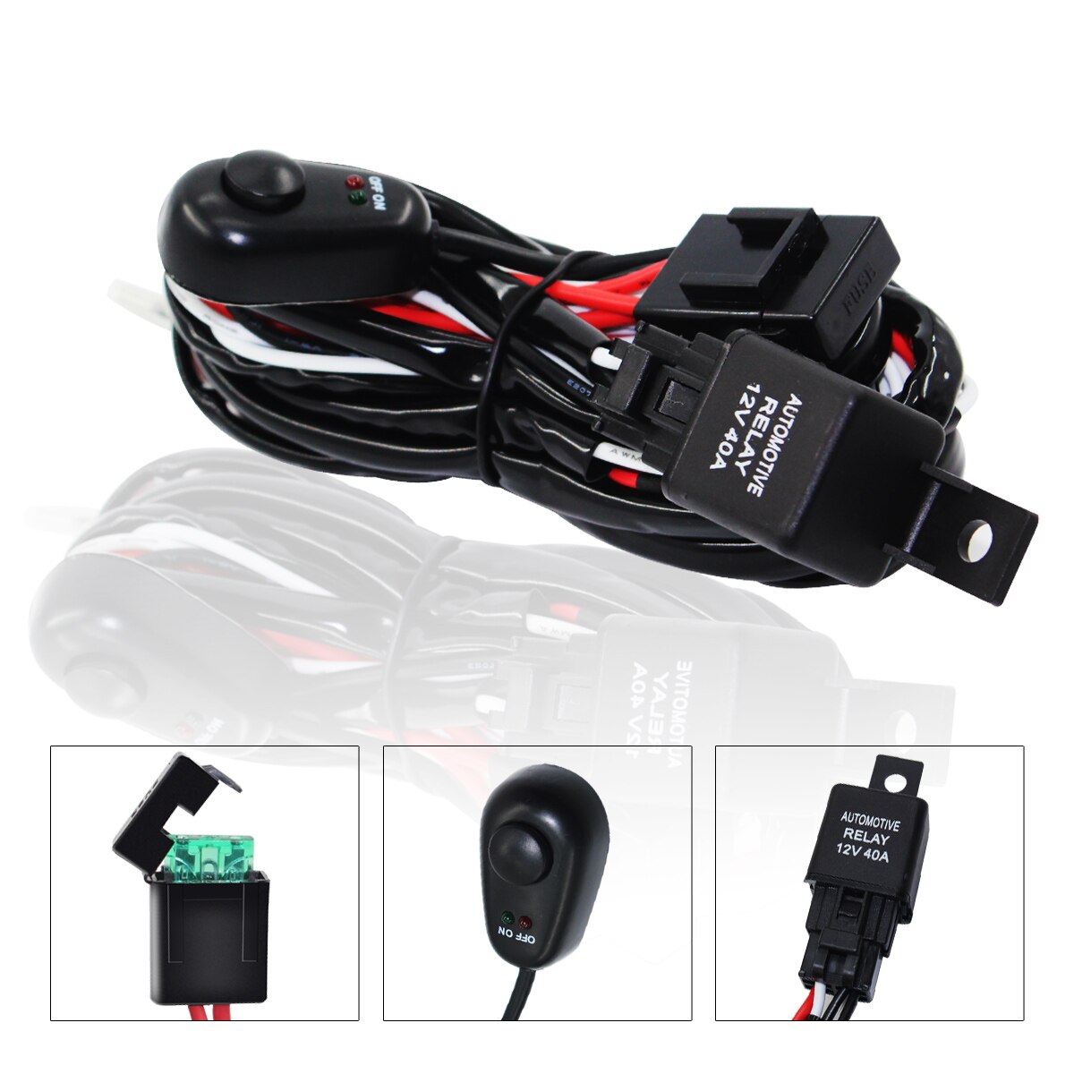 180W 12V 40A Switch Automotive Relay Wiring Kit for Offroad Boat Car Tractor Truck 4x4 SUV ATV LED Light Bar Fog Light Wire