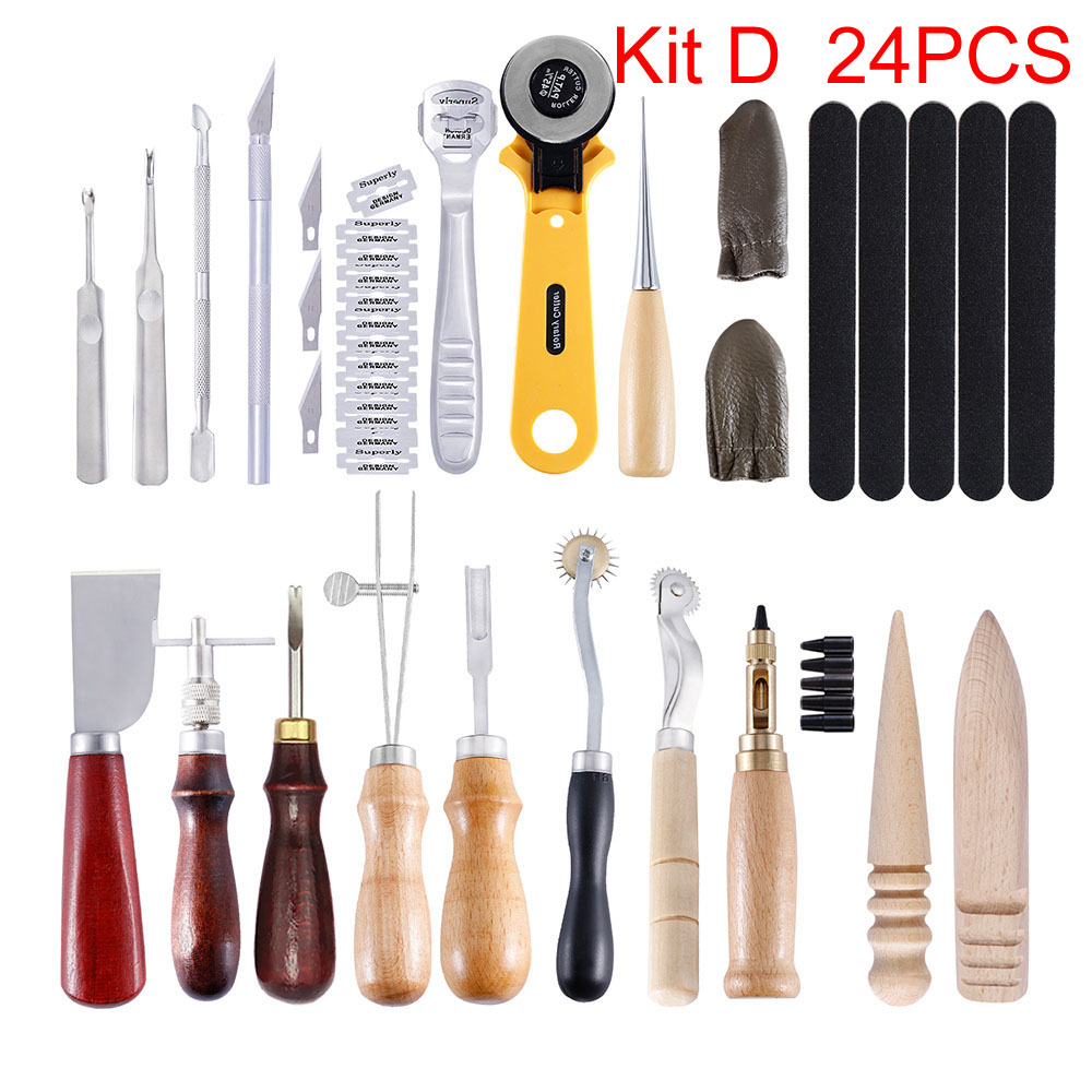 Sanbest Professionele Leer Hobbygereedschappen Kit Hand Naaien Stiksels Punch Carving Werk Gat Zadel Groover Set Accessoires Diy