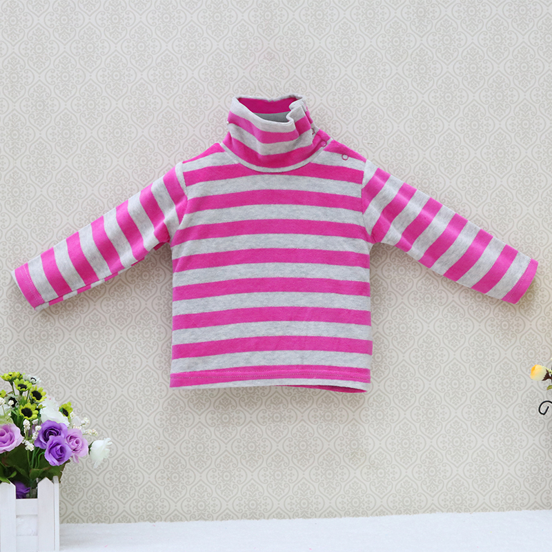 Little Q baby turtle neck velour blouse 5 pcs/lot striped spring and autumn unisex shirts kids long sleeve rivets button clothes