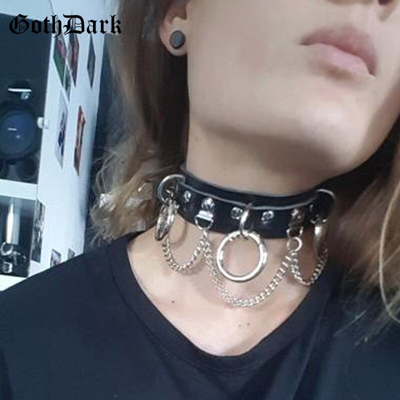 Goth-collier ras du cou foncé pour femmes, Streetwear gothique, ras du cou en métal Harajuku, en chaîne, boucle, à la ,