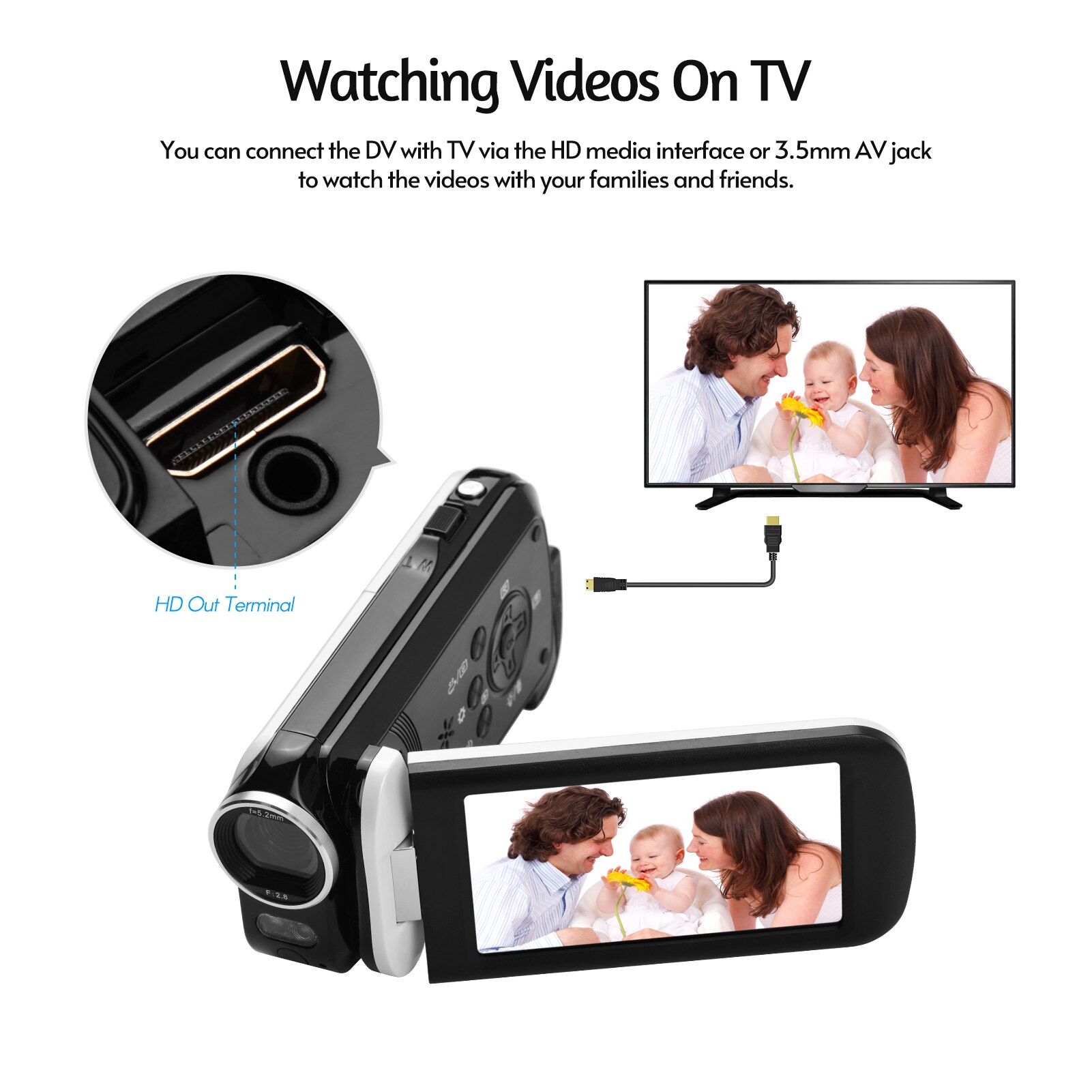 1080P HD Mini Digital Video Camera DV Camcorder 24MP 3 Inch Rotatable Touchscreen 18X Zoom Built-in LED Light Remote Control