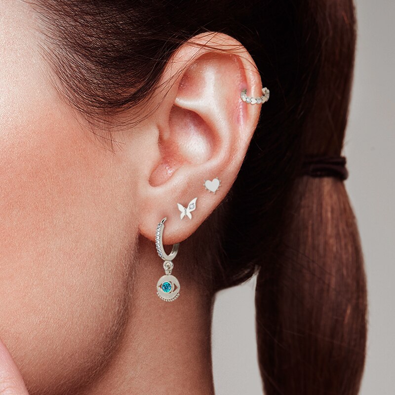 BOAKO 925 Sterling Silver Black Blue Zircon Eye Pendant Hoop Earrings For Women Luxury Bohemian Pave Crystal Circle Earring