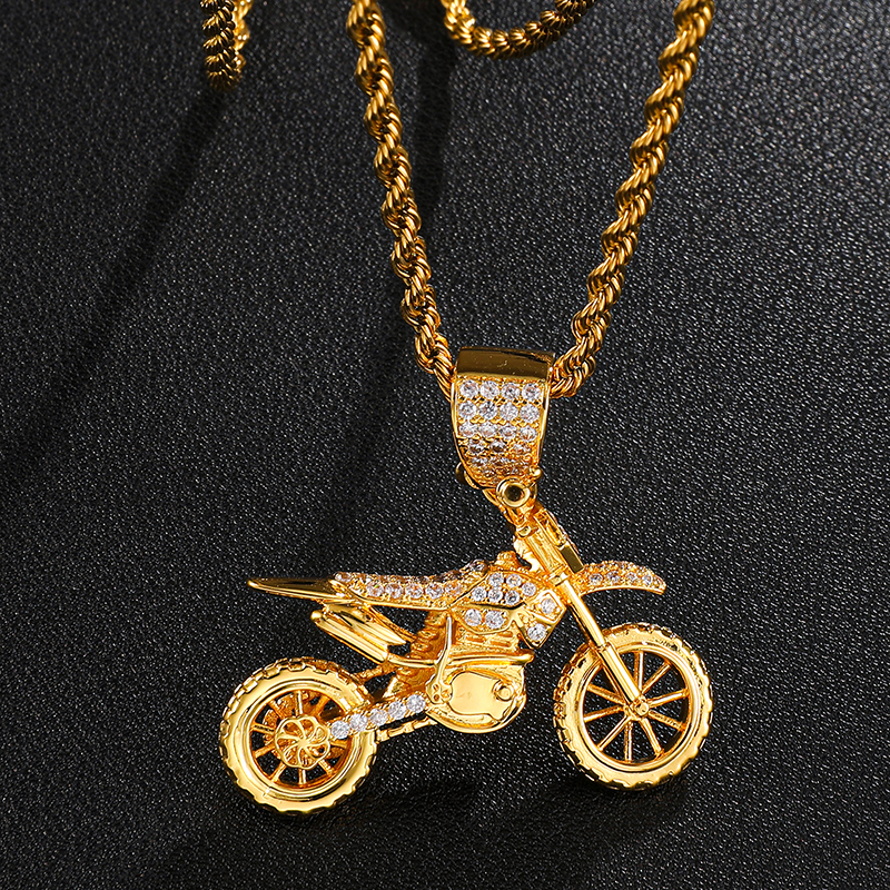 Collier pendentif moto plaqué or pour homme, Zircon cubique glacé AAA, colliers de la présidence en cuivre pavé, bijoux de charme, hip pop
