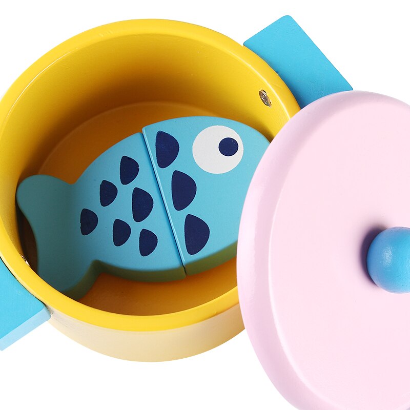 Simulazione del bambino bambola Combinazione Pentole Verdura/Pesce Piatto Caldo Giocattoli di Legno Gioca Cucina Cibo Taglio Prentend Gioca Cibo Compleanno Seme regalo