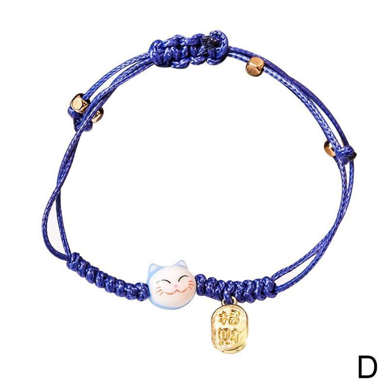 1Pcs Einfache und Nette Keramik Kätzchen Armband Weibliche Frische Student Hand-woven Glück Katze Quaste Armband Weiblichen Armband zubehör