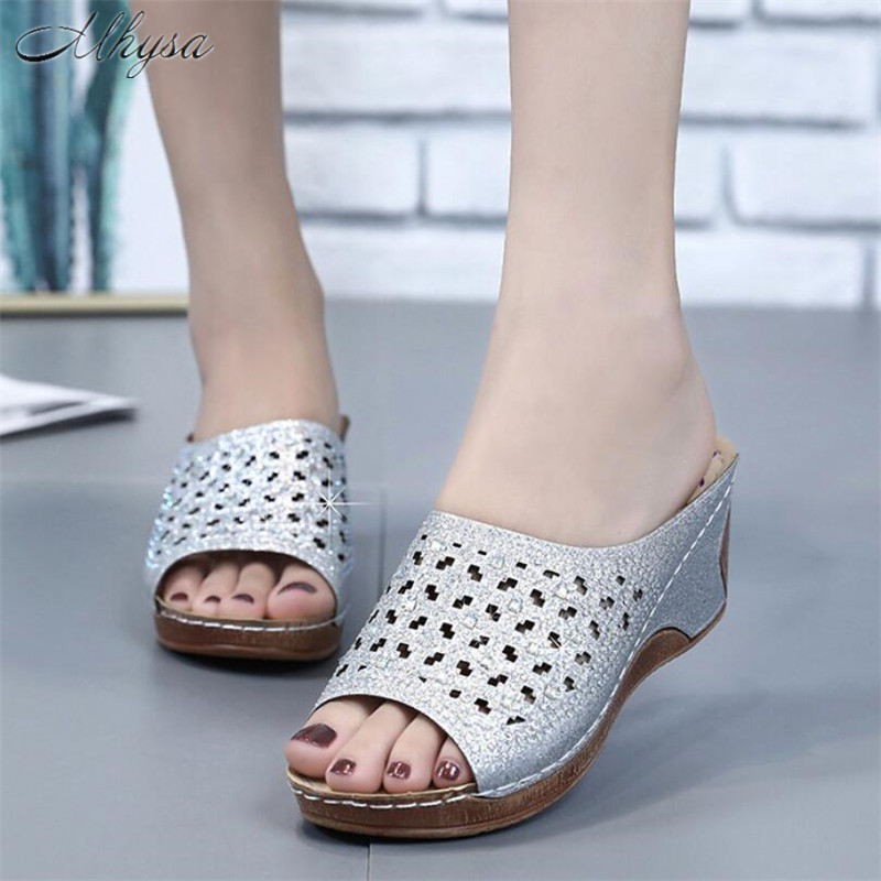 Mhysa Women's Casual Hollow Out Roman style Wedges Platform shoes Slides High Heels Thick Shoes women Sandals