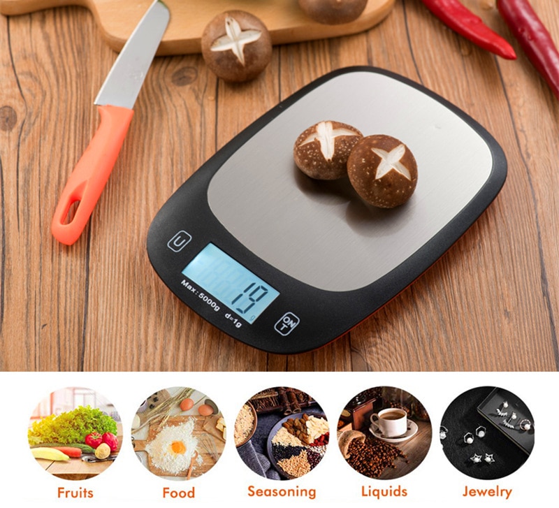 5kg electronic digital display scale kitchen scale Multifunct food scales stainless steel scale baking scales fitness slimming