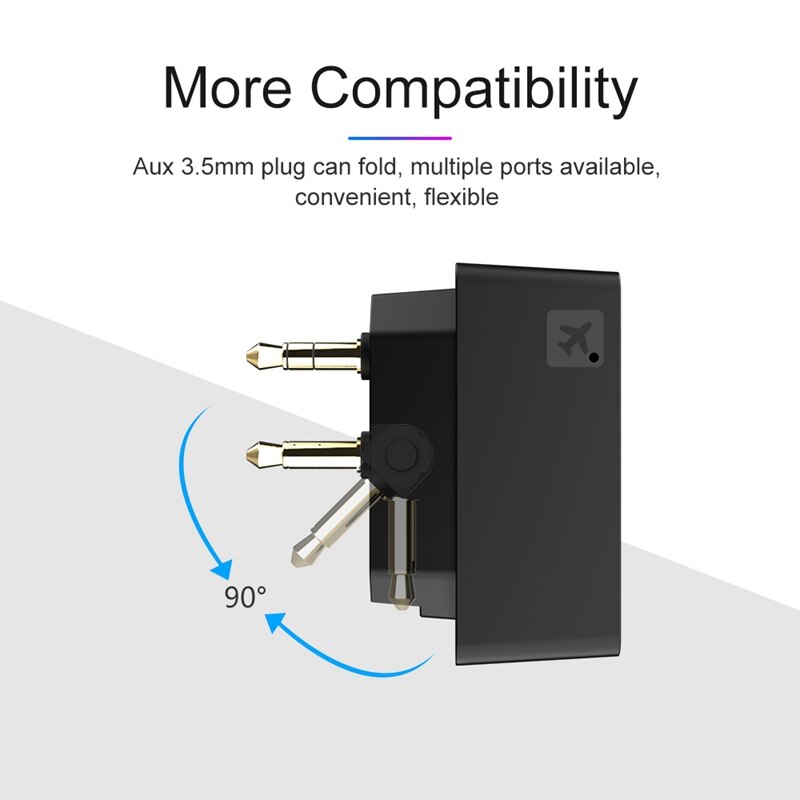 Adaptador Bluetooth BT5.0 para avión, adaptador de vuelo, receptor de música inalámbrico, transmisor para PC, TV, sistema de entretenimiento