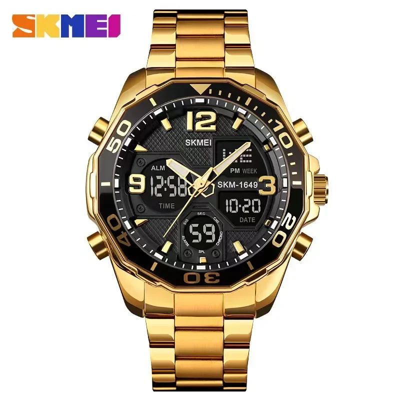 SKMEI 1649 Drehbare Ring Quarz Digitale Männer Armbanduhren Chrono Alarm Männliche Uhr reloj hombre Dual Bewegung Sport Herren Uhren