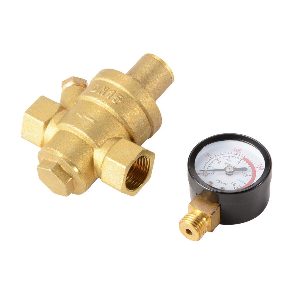 Water Pressure Regulator Brass Lead-free Adjustable 1/2" 15mm Water Pressure Reducer Valve with Pressure Gauge Bar/Psi HS918