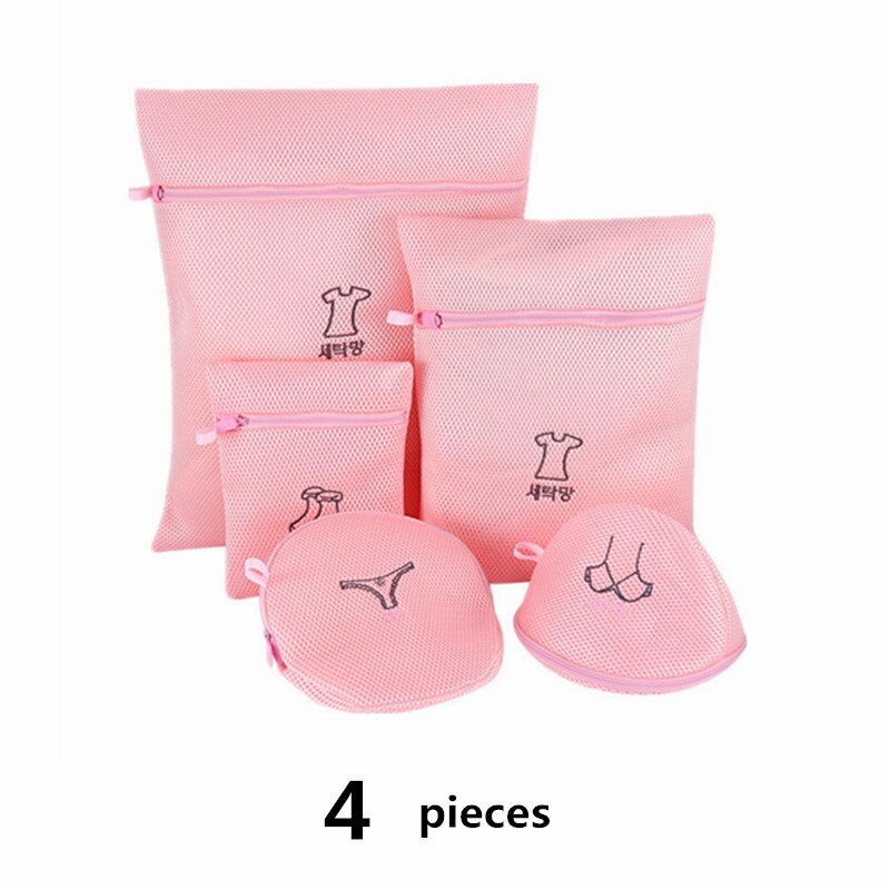 1 Set Mesh Wasmachine Waszak Met Meerdere Stijl Voor Wahing Kleding Opvouwbare Ondergoed Bra Sokken Wasgoed Wassen Tassen kit: Pink embroidery set