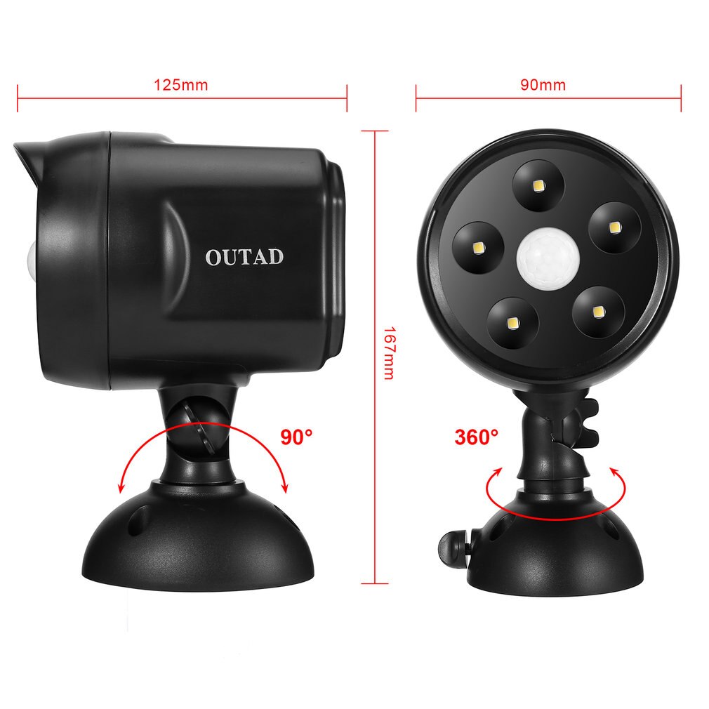 OUTAD Engry-saving 5 LED 350Lm Solar PIR Motion Sensor Light Weatherproof Battery Powered in Pathway Garden Yard