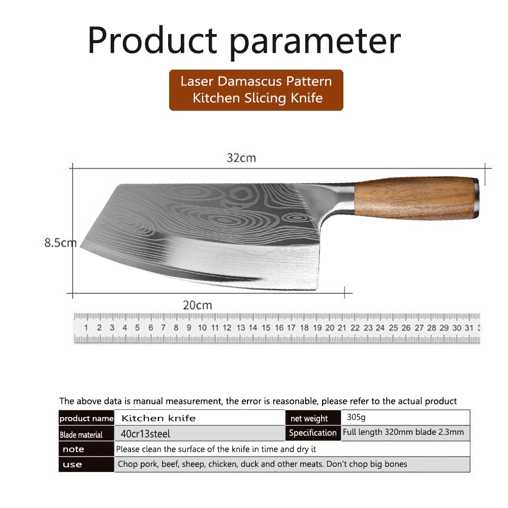 YUHS Traditional Handmade Forged Kitchen Knife Hammer Stainless Steel Chef's Chopper Cooking Knives Wooden Meat Slicer