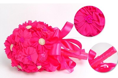 Fuksja niebieskie bukiety ślubne szyfonowa 20cm kwiaty bukiet druhny Ramos De Flores sztuczny bukiet De Mariage niska cena: Fuchsia
