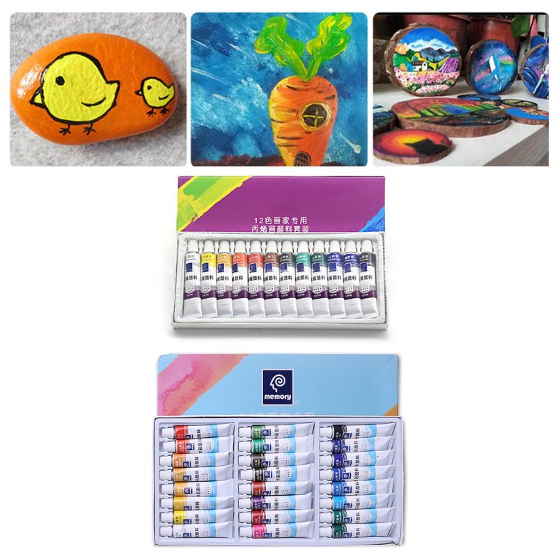 12ml 12/24 Color Acrylic Paints Set Hand Painted Wall Paint Tubes Artist Draw Painting Pigment