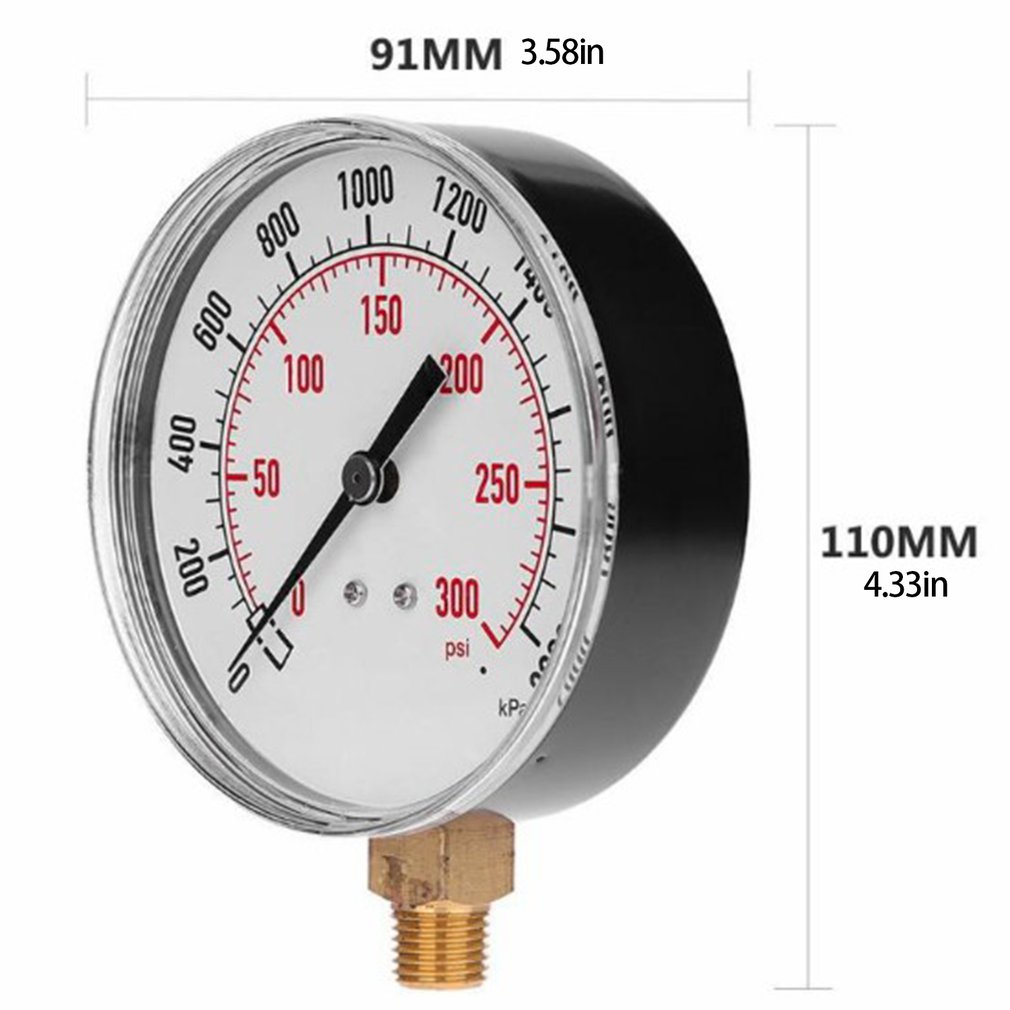 TS-Y91 1/4 Inch NPT 0-300psi 20bar Pressure Gauge Air Compressor Pressure Gauge Water Pressure Tester