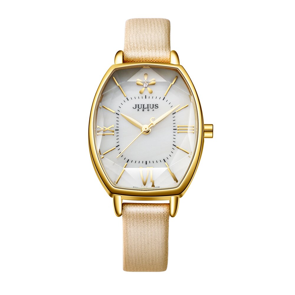 Julius-Reloj de mujer japonés Mov't Hours nácar, pulsera fina de , vestido de cuero con corte de estrella, de cumpleaños para niña: Oro