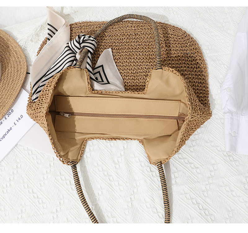 Casual woven bag women's large-capacity one-shoulder handmade straw woven bag seaside vacation beach bag