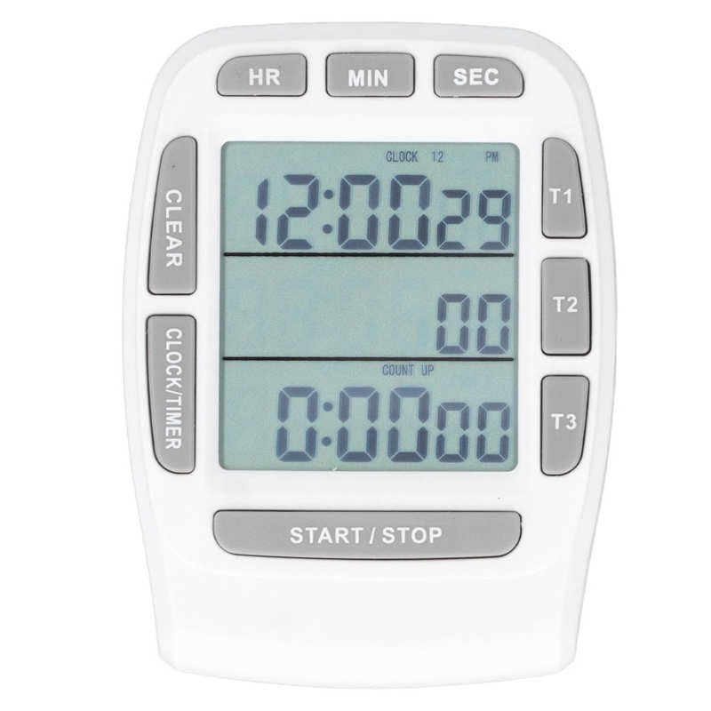 Triple Timer Clock Count Down Up 4.0x4.4cm LCD Display Time Reminder Multifunction White Built‑in Battery