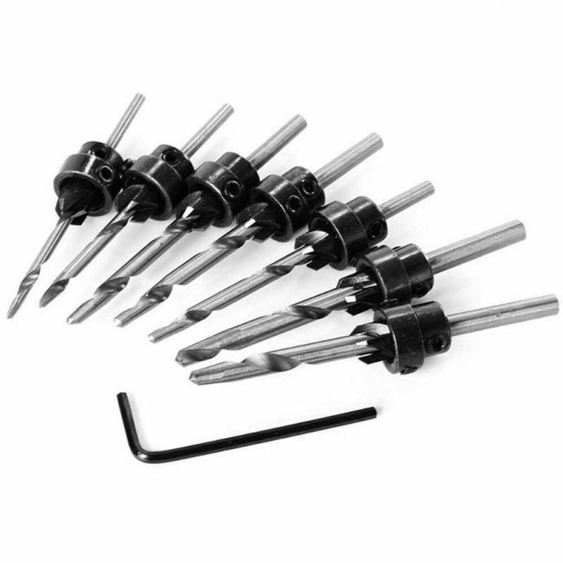 Avellanador cónico de 7 piezas, broca para trabajar la madera, brocas de carpintería, caja + carpintería Hss, madera avellanado cónico L0P9