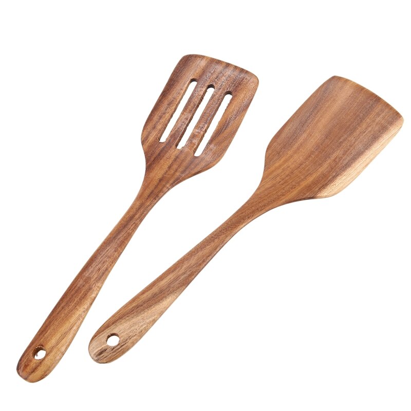 Natuurlijke houten kookgerei keukenset, antiaanbaklaag harde houten spatel en houten lepels ,4- pack
