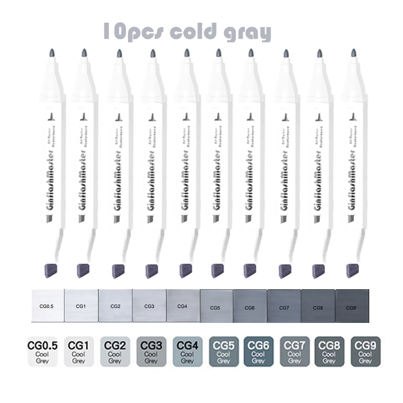 Ginflash Fijn En Beitel 30/10 Kleuren Grijze Toon Set Bijpassende Kunst Markers Penseelpen Schets Alcohol Gebaseerde Markers Tekenen Kunst Benodigdheden: Rood