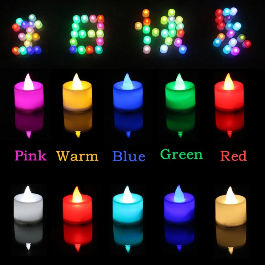 50/1 * Buntes LED-Kerzenlicht, batteriebetrieben, Teelichtschalter, Kerzen, flammenlos, Hochzeit, Zuhause, Weihnachtsdekoration, Simulationskerze