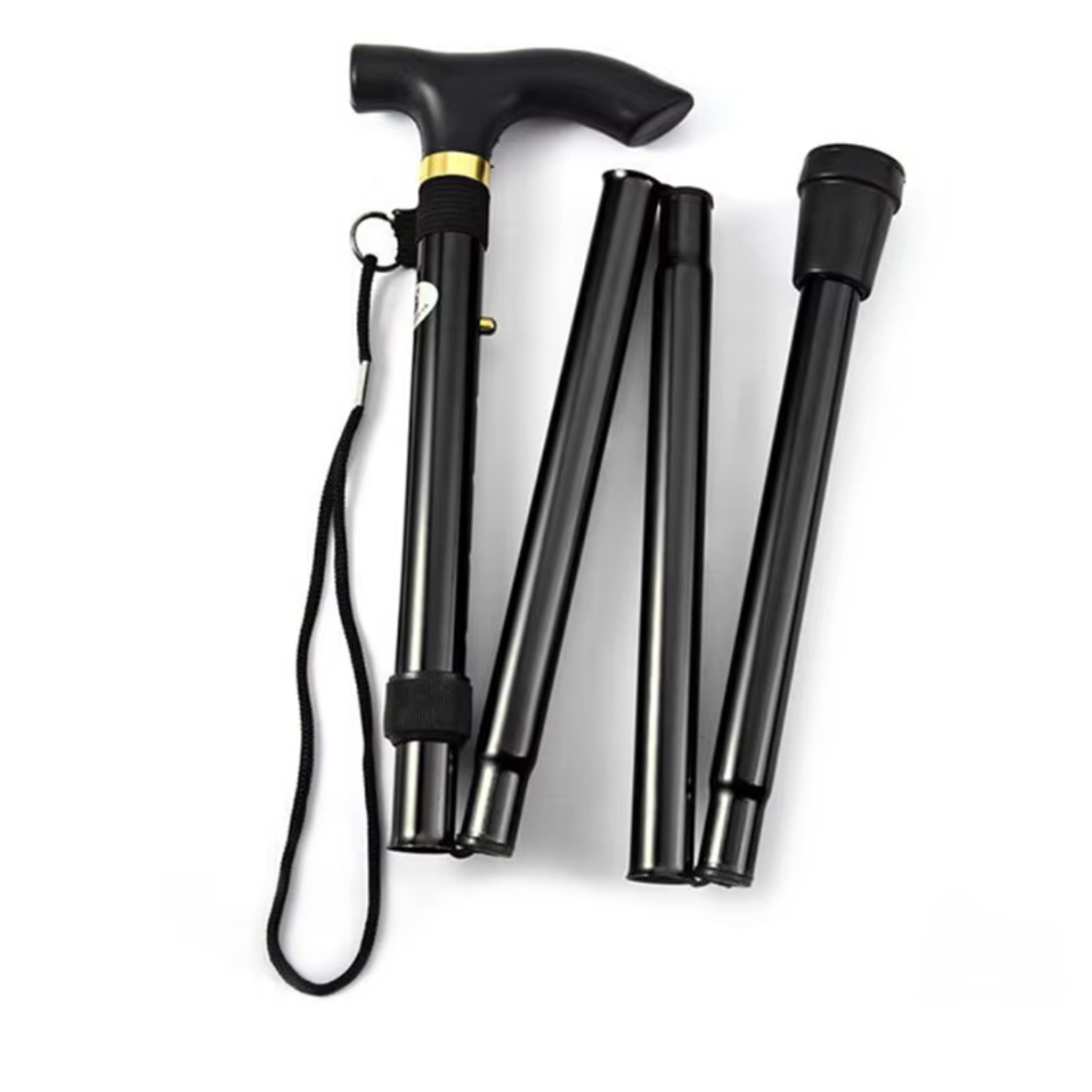 Bastón telescópico para senderismo, bastones de Trekking, bastón plegable de Metal de aleación de aluminio, muletas para personas mayores: Negro