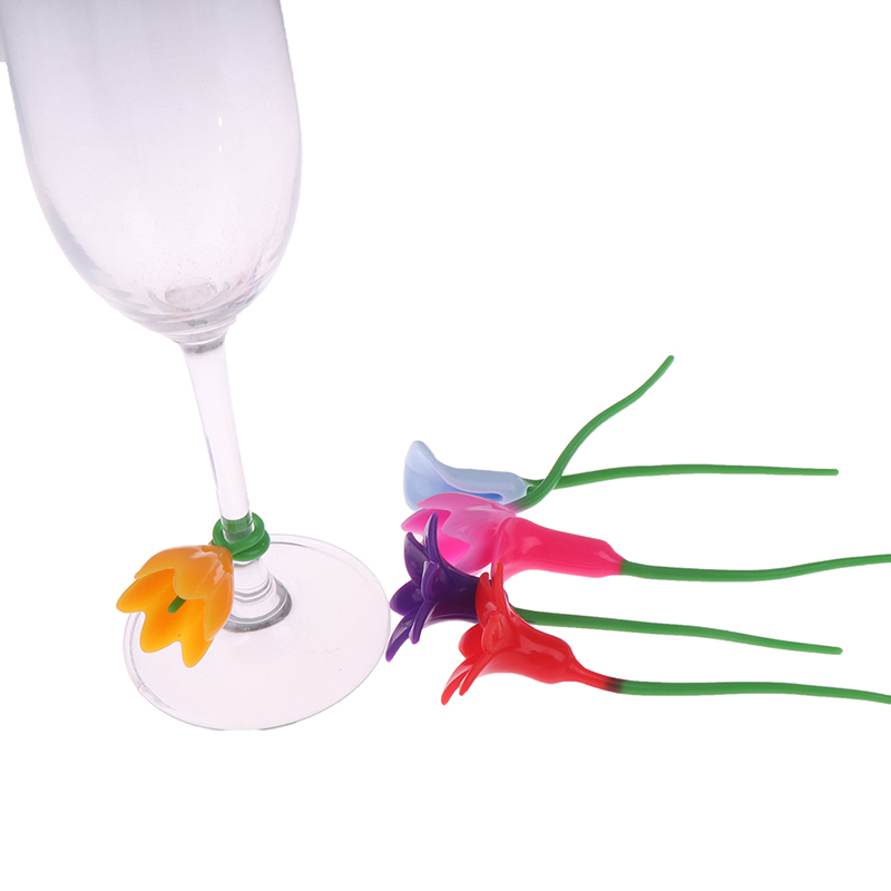 6 stk blomster vin kopp markør silikon etikett fest dedikert glass kopp gjenkjenningsverktøy til vinglass (tilfeldig)
