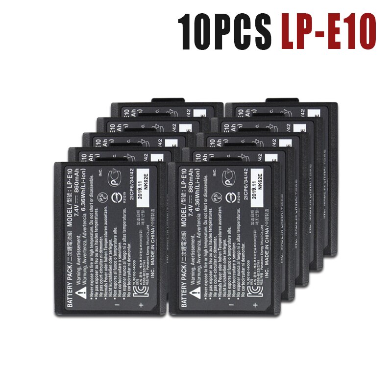 1-10 kpl 7.4v 860 mah lp -e10 lp e10 lpe 10 kameran akku canon eos 1100d 1200d 1300d 1500d 3000d kiss  x50 x70 x80 rebel  t3 t5