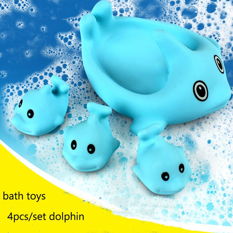4 Pcs/Set Classic Rubber Dolphin Bathing Toys Lovely Mini Bath Dolphin Floating Rubber Bath Toys Squeeze-sounding Dabbling Toy