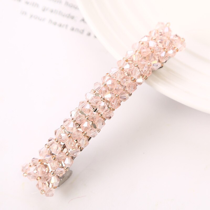 Qingwen 1Pcs Bling Crystal Hairpins Headwear for Women Girls Rhinestone Hair Clips Pins Barrette Styling Tools Accessories: pink