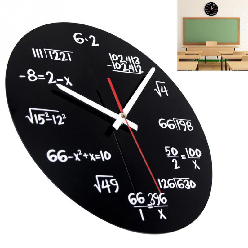 Matte Black Metal Wiskunde Math Algebra Schoolbord Pi Wandklok Vintage 30cmX30cm Math Klok