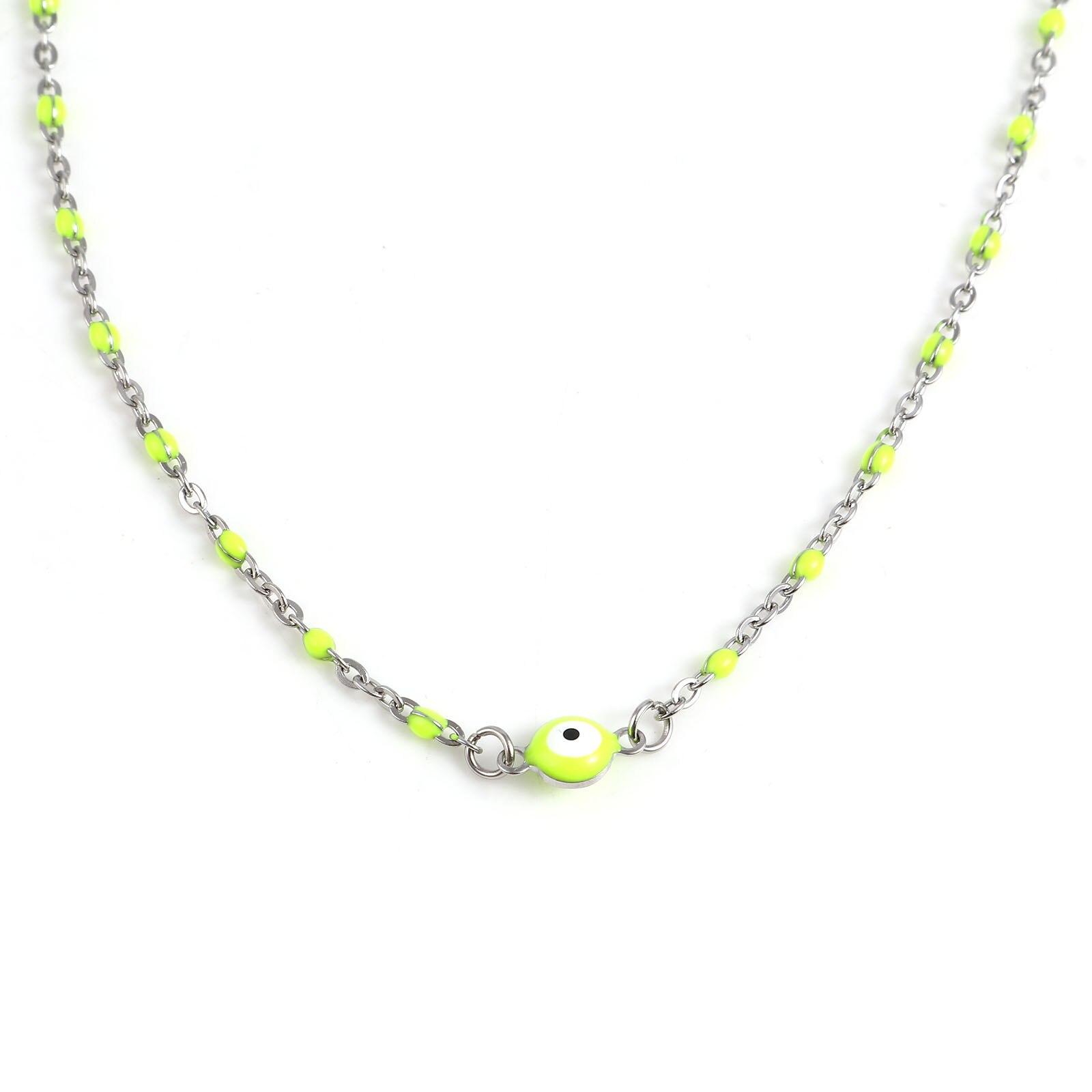Religious Stainless Steel Link Cable Necklaces Enamel Round Evil Eye Connector Chains Necklace For Women Neck Jewelry Findings: 19