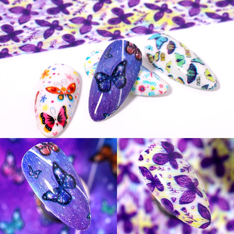 Nail art overføringsfolier sommerfugle blomst nail art overføring klistermærker dias holografiske negle art decals til manicuring diy