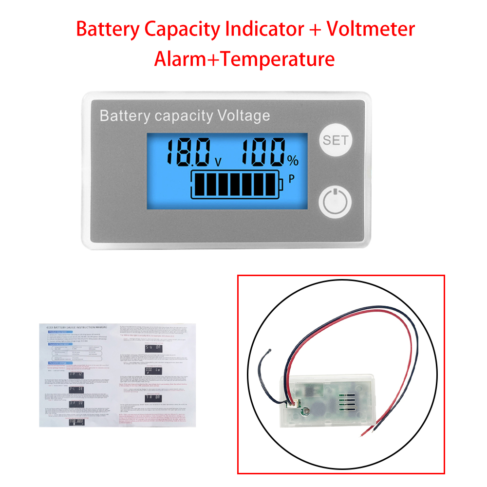 6133A Battery Capacity Indicator DC 8V-100V LCD Digital Voltmeter Electricity Meter 12V 24V 48V 72V Voltage Tester Battery Gauge: black