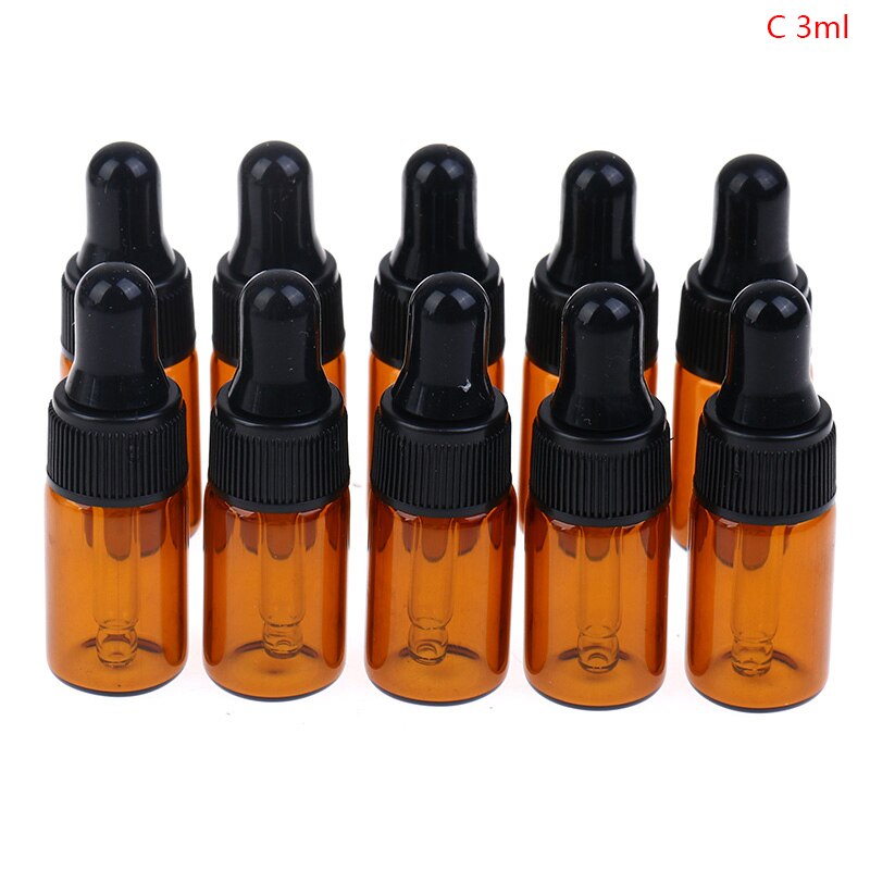 10 st eterisk olja dropper glasflaskor 1ml 2ml 3ml 5ml vegetabilisk olja essens lagra eteriska oljor som lagrar parfym: 3ml