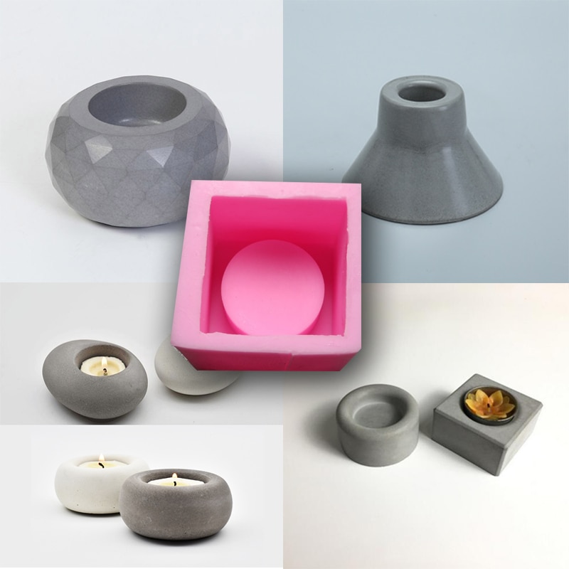 Fyrkantig rund betongljusstake silikonform hem bröllopsdekoration cement planter ljusstake formar